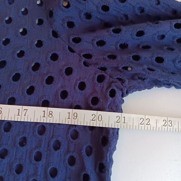 Simonton Says Women's Size L Navy Blue Cotton See-through Eyelet Blouse - Picture 5 of 7